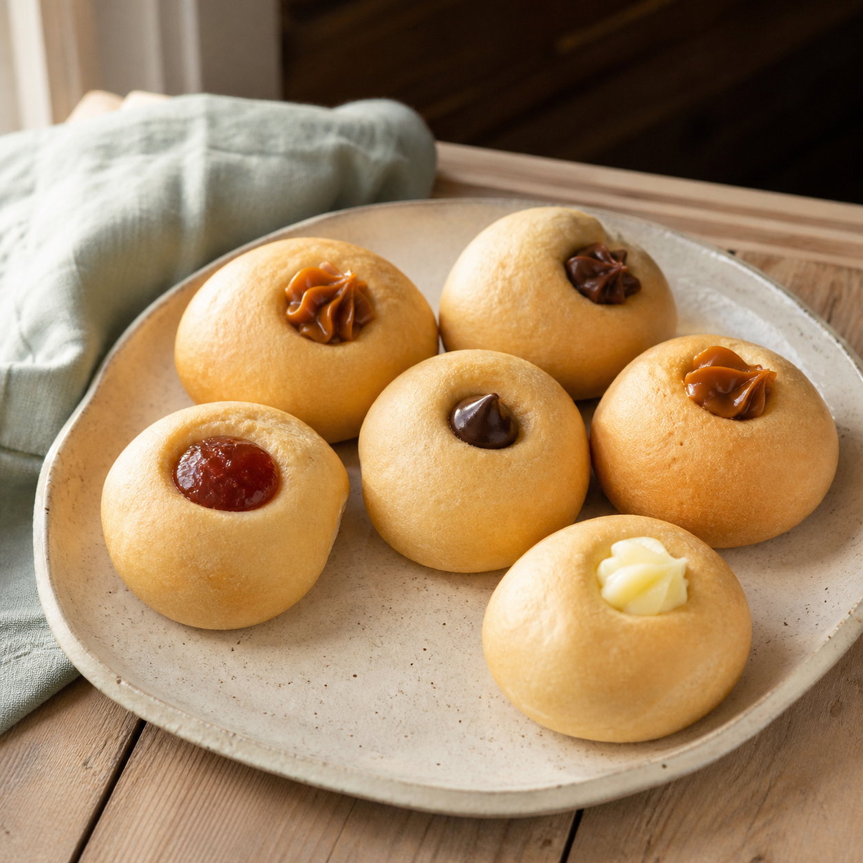 Pan piñita dulce with assorted chocolate, caramel, guava and cream fillings